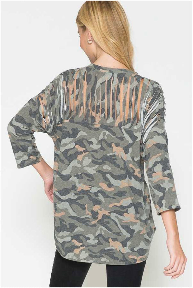 12 PQ-D {On A Mission} Green Camo Top W/Neck Detail PLUS SIZE 1X 2X 3X