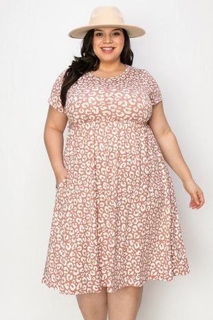 90 PSS-B {About The Leopard}  Rose Leopard Babydoll Dress PLUS SIZE XL 2X 3X