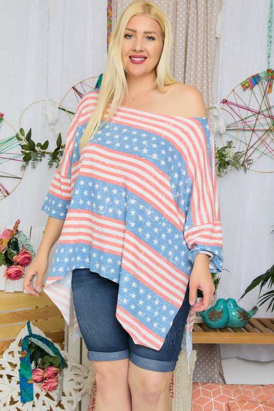 FLASH SALE!! 72 GT-A {Proud To Be}  Striped Flag Graphic Tee Plus Size 1X 2X 3X