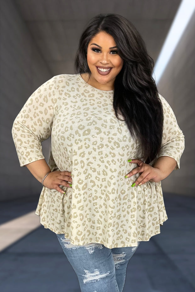 42 PQ-A {Better Stand Out} Cream/Taupe Leopard Print Top EXTENDED PLUS SIZE 3X 4X 5X