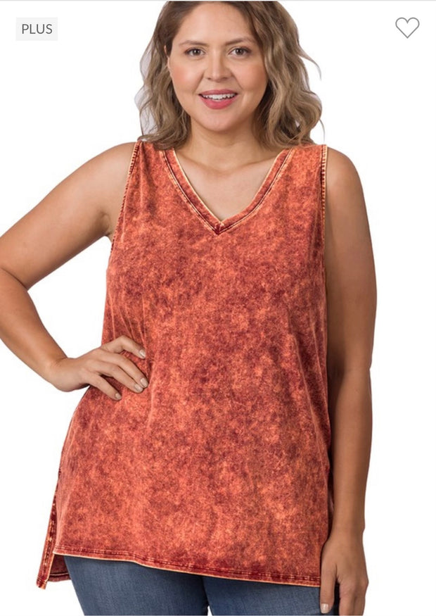 51 or 44 SV-E {Ease Along} Brick Mineral Wash Sleeveless Top PLUS SIZE 1X 2X 3X