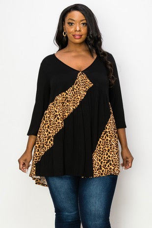 28 CP-R {Carefree Living} Black/Leopard Print V-Neck Top CURVY BRAND!!!  EXTENDED PLUS SIZE 4X 5X 6X