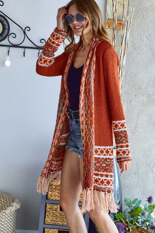 22 OR 35 OT-N {Whole Package} Rust/Tribal Print Cardigan PLUS SIZE 1X/2X  2X/3X