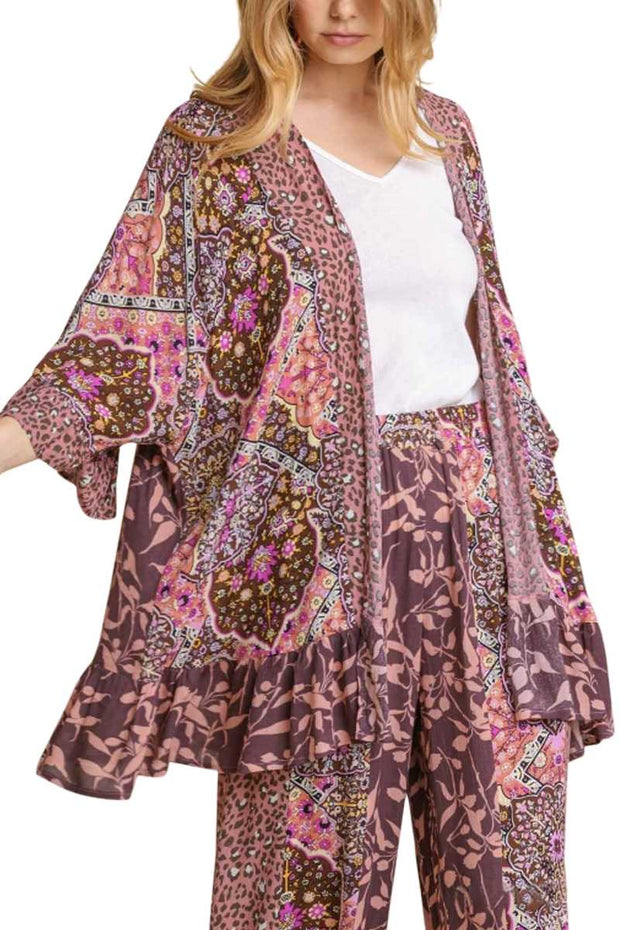 11 OT-C {Party Ready} Umgee  SALE!! Dusty Pink Print Kimono PLUS SIZE XL 1X 2X