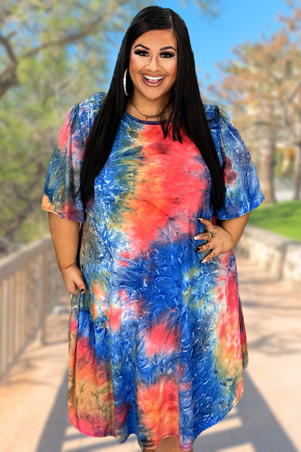 81 PSS-C {Color On My Mind} Fruit Punch Tie Dye Dress PLUS SIZE 1X 2X 3X