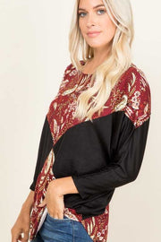 CP-P {Harvest Blessing}  Maroon Black Paisley Print Top PLUS SIZE XL 2X 3X