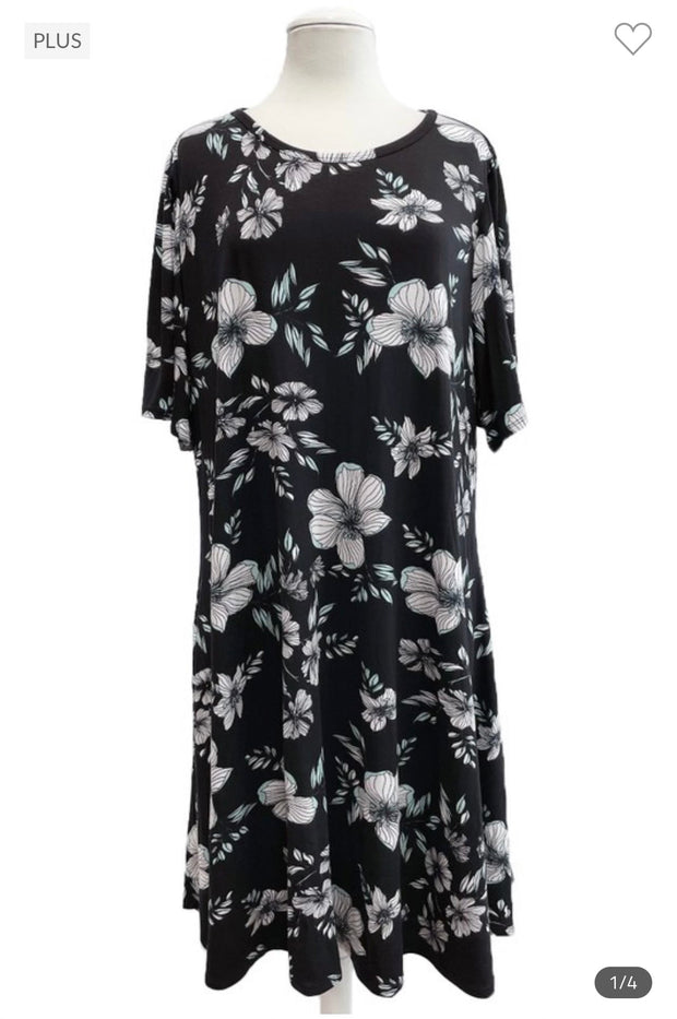 32 PSS-C {Coloring Time} ***SALE***Black Floral Printed Dress EXTENDED PLUS SIZE 3X 4X 5X