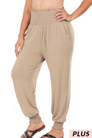 LEG-52 {Going Anywhere} Ash Mocha Smocked Cuff Jogging Pants PLUS SIZE 1X 2X 3X  SALE!!!!