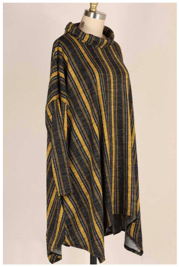 PQ-B {Time Together} Mustard Charcoal  Stripe Cowl Neck Tunic PLUS SIZE XL 2X 3X