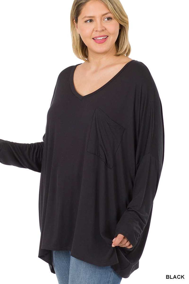 41 OR 56 SLS-A {Rushing Love} Black V-Neck Dolman Sleeve Top PLUS SIZE 1X 2X 3X