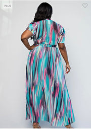 LD-D {Boujee Lady} Blue Stripe Print Long Top PLUS SIZE 1X 2X 3X