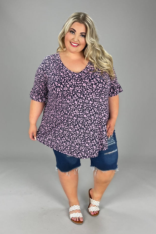 58 PSS-B {Unfiltered Emotions} Navy Pink Floral Top EXTENDED PLUS SIZE 1X 2X 3X 4X 5X 6X