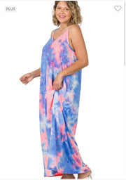 LD-O {Floating Sweetness} Fuchsia Blue Tie Dye Maxi  PLUS SIZE 1X 2X 3X