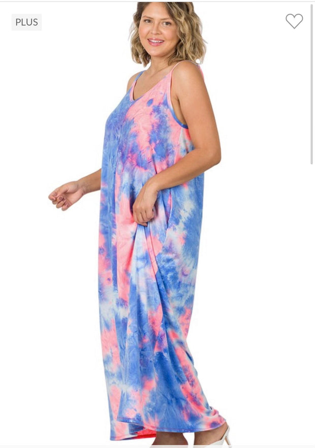 LD-O {Floating Sweetness} Fuchsia Blue Tie Dye Maxi  PLUS SIZE 1X 2X 3X