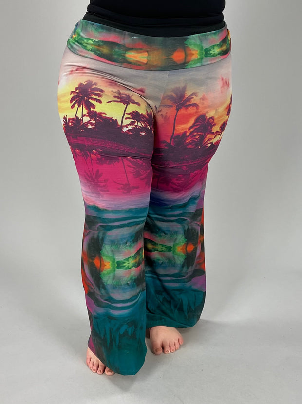 BT-D {Sunset Inspired} Multi-Color Sunset Print Palazzo Pants SALE!!! PLUS SIZE 1X 2X 3X