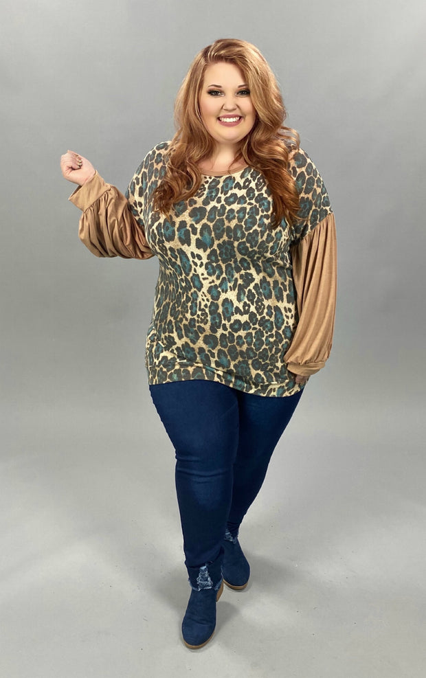 21 CP-B {Meant Well}  Mocha Teal Leopard Knit Top PLUS SIZE XL 2X 3X