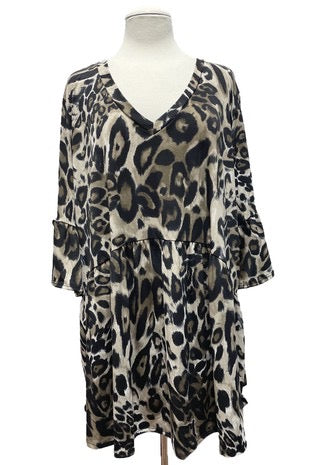 30 PQ-K {Spot Me} Brown Leopard Print Babydoll Top EXTENDED PLUS SIZE 3X 4X 5X