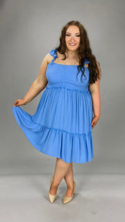 34 SV-A {Blue Delight}  Solid Blue Smocked***SALE*** Dress  PLUS SIZE XL 2X 3X