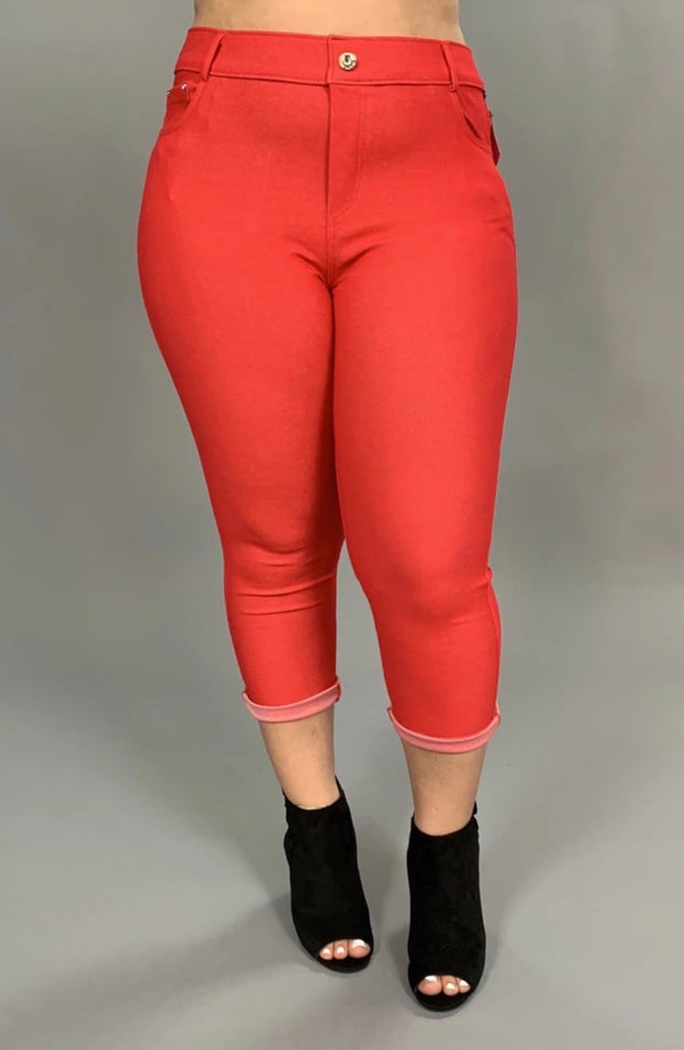 BT-X RED  Jeggings With Rhinestone Button PLUS SIZE