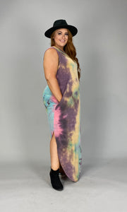 LD-A {My Rainbow}  SALE! Tie Dye V-Neck Maxi Dress PLUS SIZE 1X 2X 3X