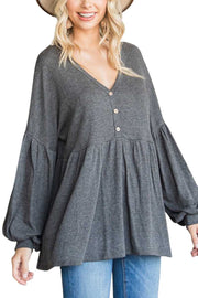 30 OR 36 SLS-G {Talk Of The Town} Charcoal SALE!! Babydoll Ribbed Top PLUS SIZE 1X 2X 3X