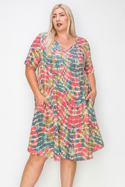 80 PSS-E {Absolute Treasure} Multi Tie Dye V-Neck Dress EXTENDED PLUS SIZE 3X 4X 5X