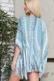 12 OT-A {Wave Rider} Teal Animal SALE!! Print Fringe Hem Kimono PLUS SIZE 1X 2X 3X