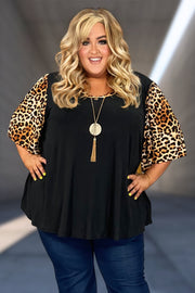 83 CP-C {My Escape Plan} Black/Brown Leopard Print Top EXTENDED PLUS SIZE 3X 4X 5X