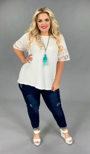 SD-M (Always Pretty) SALE!! Ivory Tunic With Double Ruffle Lace Sleeves PLUS SIZE 1X 2X 3X