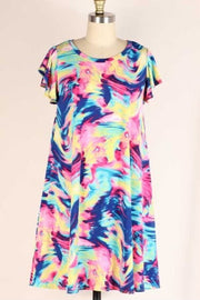 75 PSS-A {Good Taste} ***SALE*** Pink/Blue/Multi Swirl Print Dress PLUS SIZES 1X 2X 3X