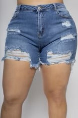 BT-P {Wax Jean} Med. Distressed Stretch Mom Shorts PLUS SIZE 1X 2X 3X