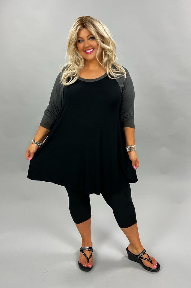 13 OR 37 CP-I {Game Day} Gray/Black Raglan Tunic CURVY BRAND!! EXTENDED PLUS SIZE 1X 2X 3X 4X 5X 6X***FLASH SALE***