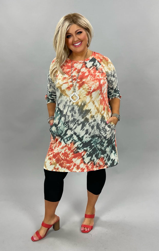 PLS-B {True Believer} ***FLASH SALE***Orange Grey Aqua Tie Dye Knit Dress PLUS SIZE XL 2X 3X