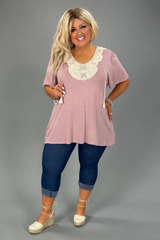 27 SD-B {True Style Never Dies} Dusty Mauve Top w/Lace  PLUS SIZE XL 2X 3X