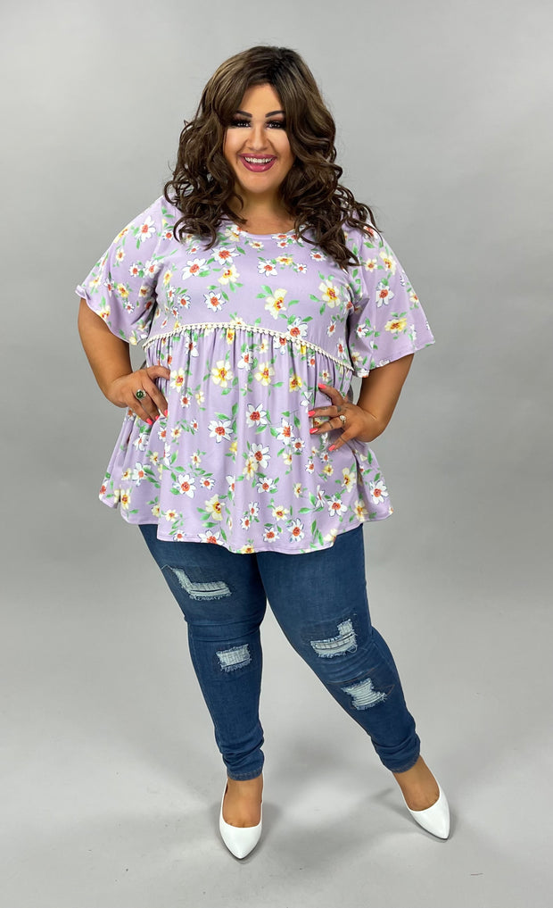 93 PSS-G {Wildflower} LILAC Floral Babydoll***FLASH SALE*** Top PLUS SIZE 1X 2X 3X