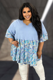 69 CP {My Curvy Desire} Blue Ribbed Floral Tunic CURVY BRAND!!!  EXTENDED PLUS SIZE 4X 5X 6X