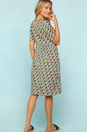 18 PSS-J {Follow My Lead} Aqua/Pink Geo Print Dress PLUS SIZE 1X 2X 3X