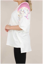 FLASH SALE!! 45 CP-C {Breakaway} Pink/White Tunic Floral Detail Plus Size 1X 2X 3X