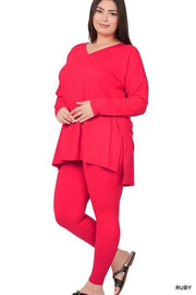 60 SET-I {Finding My Way} Ruby Long Sleeve V-Neck Set PLUS SIZE 1X 2X 3X