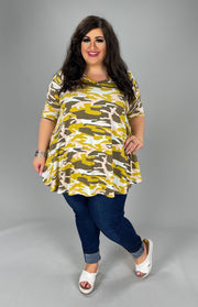 84 PSS-E {Not The Average} Mustard Camo Print Top PLUS SIZES XL 2X 3X