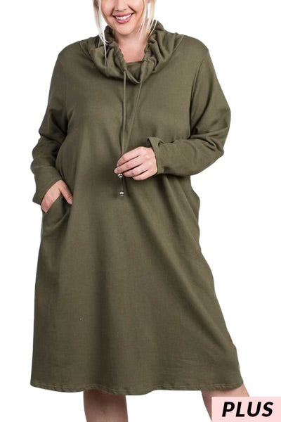 56 SLS-B {Call A Truce} Olive Cowl Neck Dress PLUS SIZE XL 2X 3X