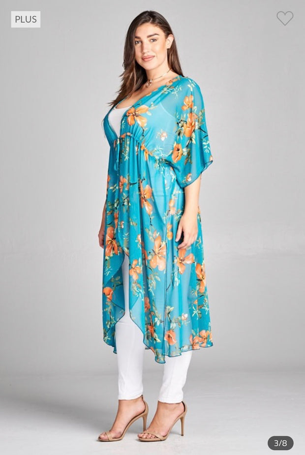 LD-S {Pretty Much Perfect} Jade Floral Tie Waist Kimono PLUS SIZE 1X 2X 3X SALE!!