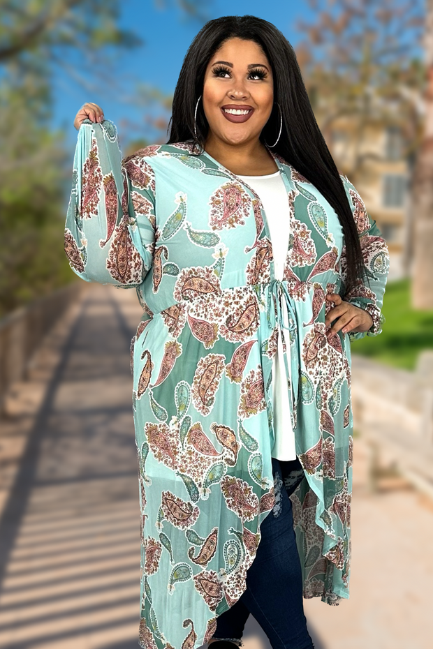 LD-N {Makes Me Happy} SALE!! Seafoam Paisley Print Duster PLUS SIZE XL 2X 3X