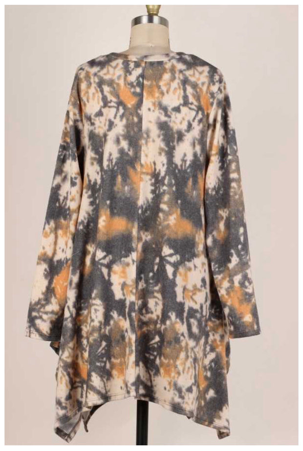 PLS-E {Artist's Vision} Grey Taupe Mustard Tie Dye Knit SALE!! Tunic PLUS SIZE XL 2X 3X