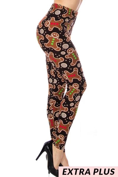 BIN-98 {Gingerbread} Brown Gingerbread Man Leggings X-plus