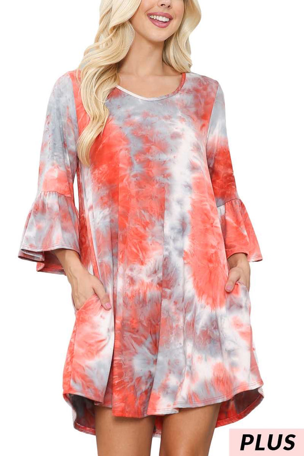 22 PQ-Y {Everyday Dreams} Red/Grey Tie Dye Dress PLUS SIZE XL 2X 3X