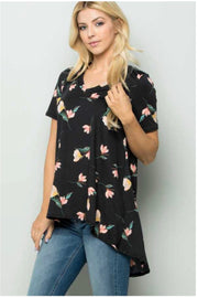 PSS-G {Marvelous Magic}  SALE!! Black Floral Print Hi-Low Tunic PLUS SIZE 1X 2X 3X