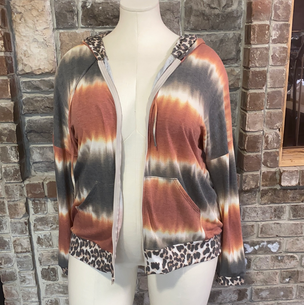 59 OR 26 OT-D {Quit Playing} Rust Leopard Contrast Jacket PLUS SIZE XL 2X 3X