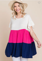 83 CP-C {Share The Joy} Fuchsia/Navy Contrast Dress PLUS 1X 2X 3X