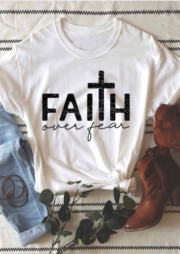 11 GT-B {Faith Over Fear} White SALE!! Graphic Top PLUS SIZE 1X 2X 3X